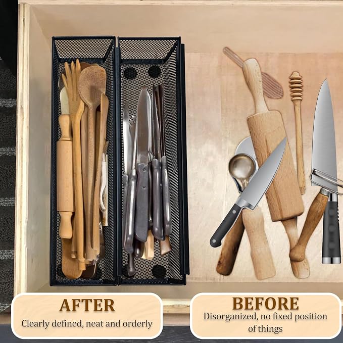 4PCS Drawer Organizer for Kitchen, Utensil Mesh Drawer Organizer - Image 7
