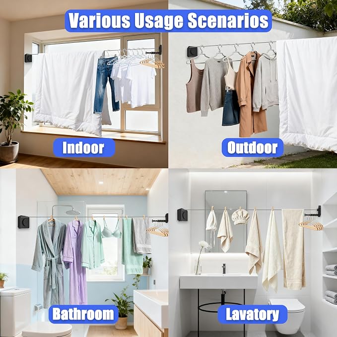 Retractable Clothesline Indoor & Outdoor, 17.4 Ft Non-Sagging Laundry Washing - Image 5