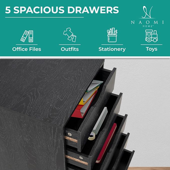 Naomi Home 5-Drawer Mobile Storage Cart Under Desk - Image 9