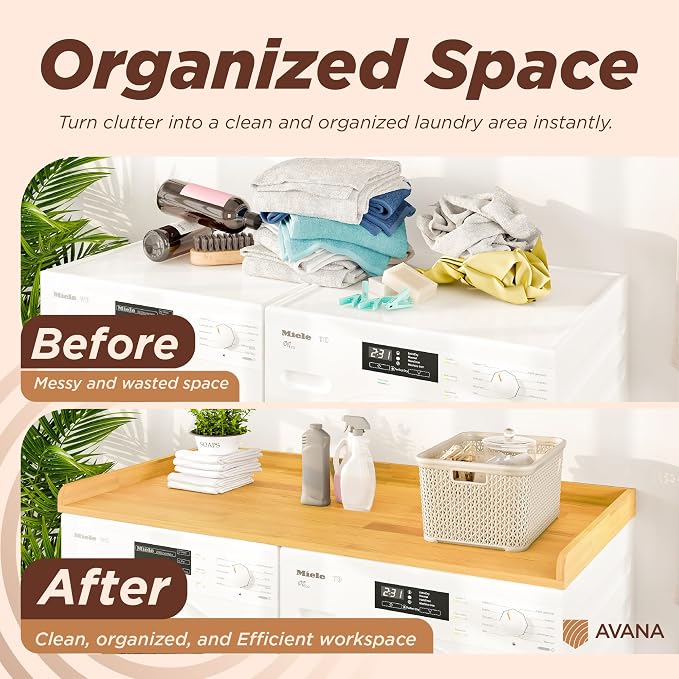 Avana (100% Natural Solid Wood Washer Dryer Countertop – Oak Pine Laundry - Image 6