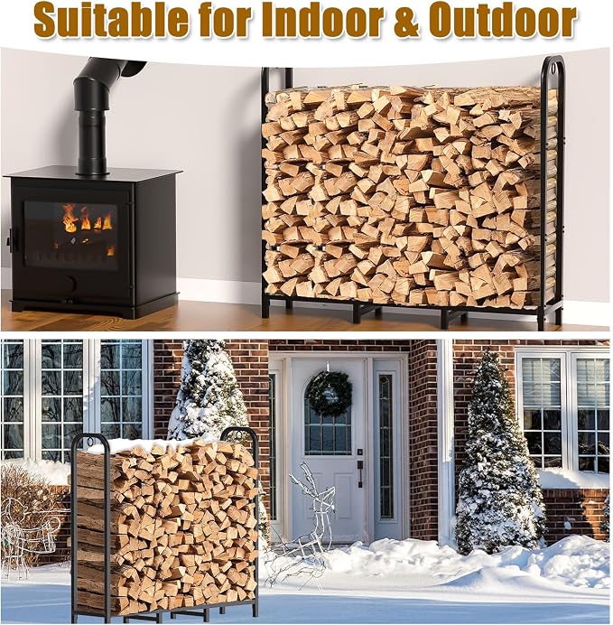 Gtongoko 4ft Heavy Duty Metal Firewood Rack Outdoor Indoor Fire Wood Holder Rack - Image 6