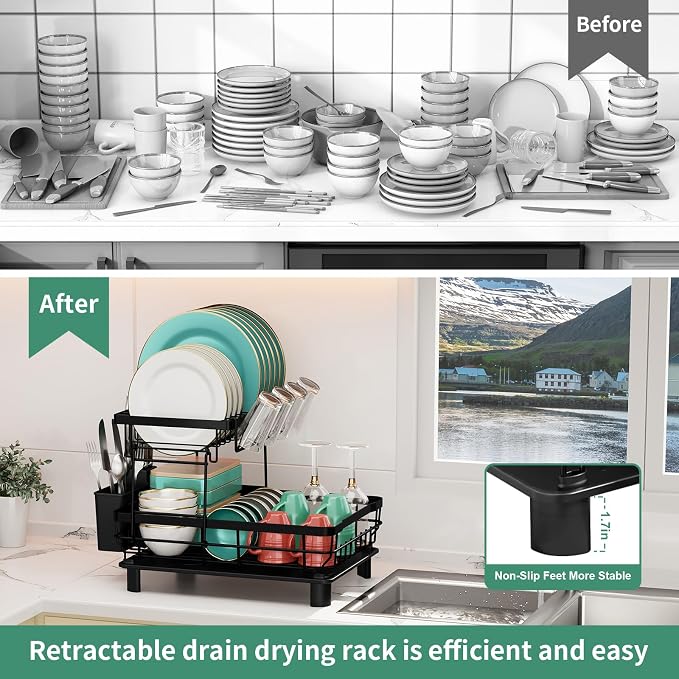 MOUKABAL Dish Drying Rack, 2 Tier Dish Rack, Large Dish Racks - Image 8