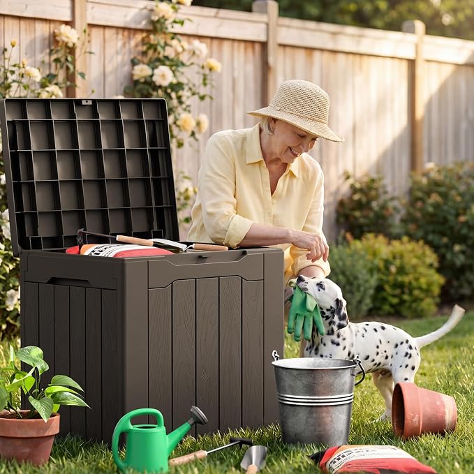 JUMMICO 31 Gallon Resin Deck Box Waterproof Indoor Outdoor Storage Boxes - Image 7