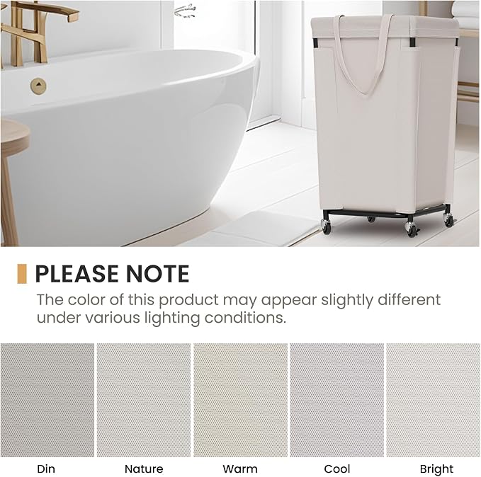 Laundry Basket with Wheels, Laundry Hamper with Removable Bag and Steel Frame - Image 8