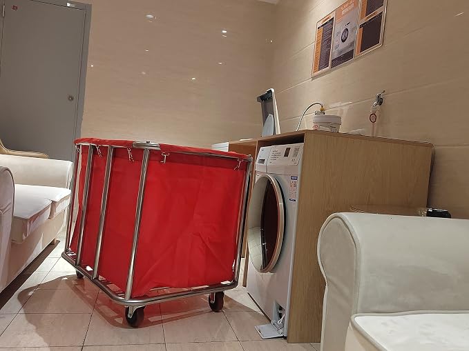 Commercial Laundry Cart with Wheels, 11.35 Bushel Large Rolling Laundry Hamper - Image 9