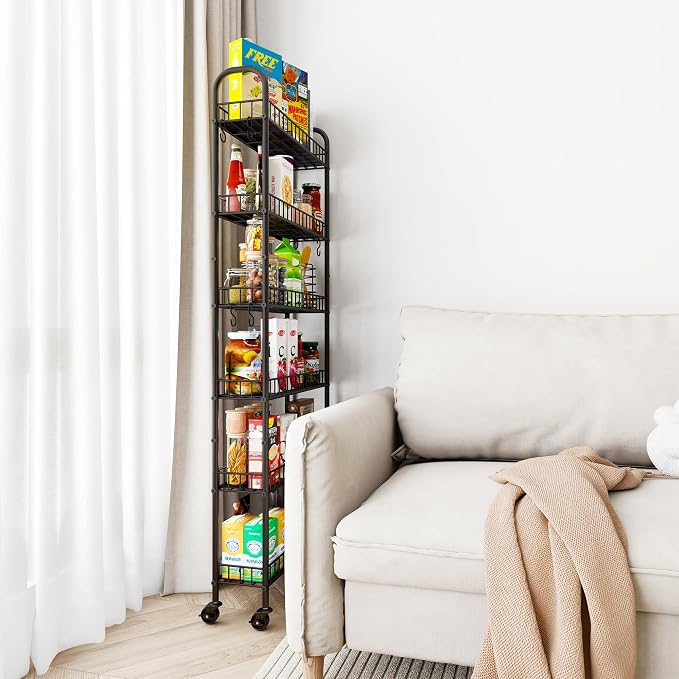 Slim Rolling Storage Cart with Wheels, Metal 6 Tier Spice Rack Mobile Shelving - Image 9