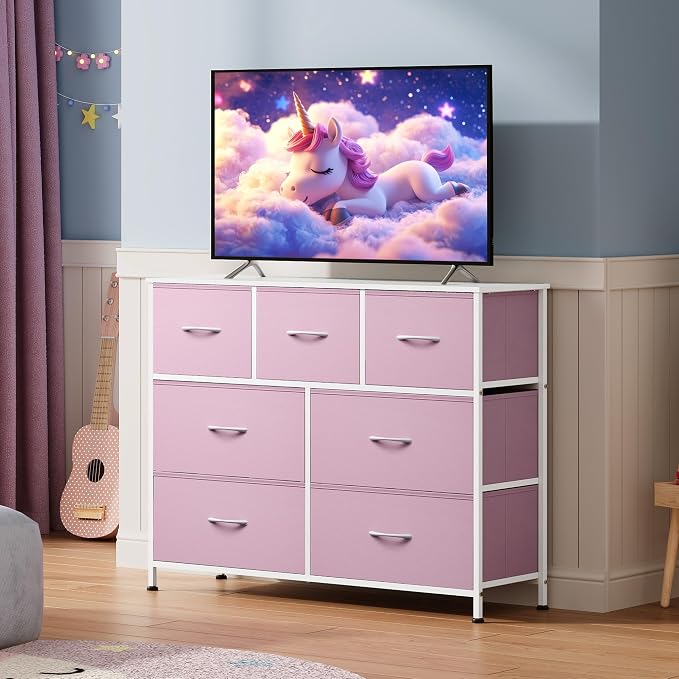 WLIVE Dresser for Bedroom, 7 Drawers, TV Stand, A-Pink | 7 roomy fabric drawers - Image 8