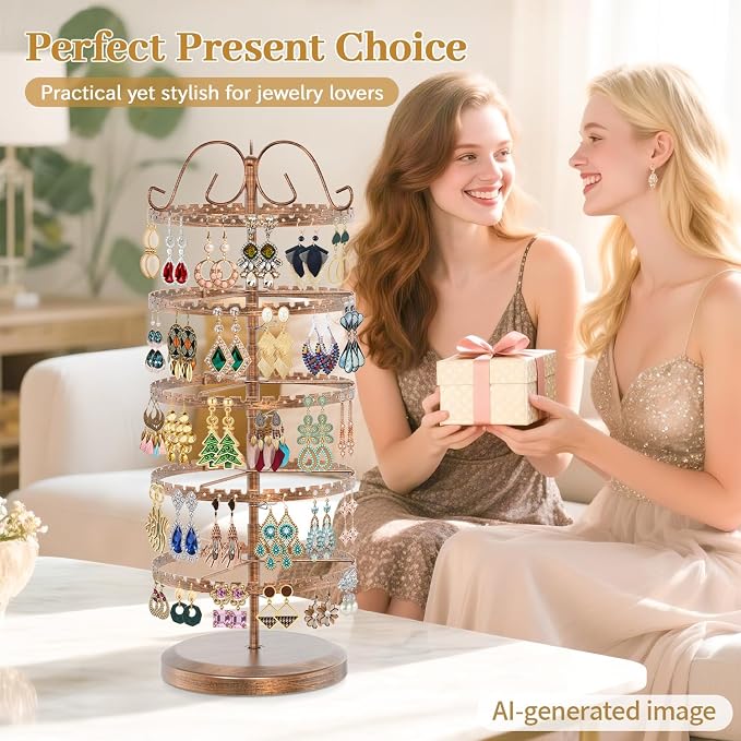 MODOWEY 5 Tier Rotating Earring Holder Organizer Stand, Adjustable Metal - Image 7