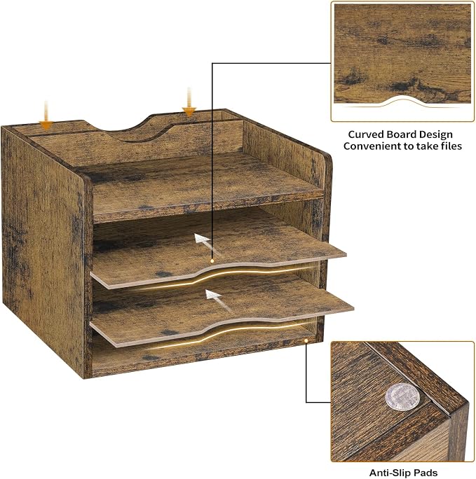 Snughome Vintage Wood File Organizer Desktop, 13.7‘’ Document Letter Mail Tray - Image 7