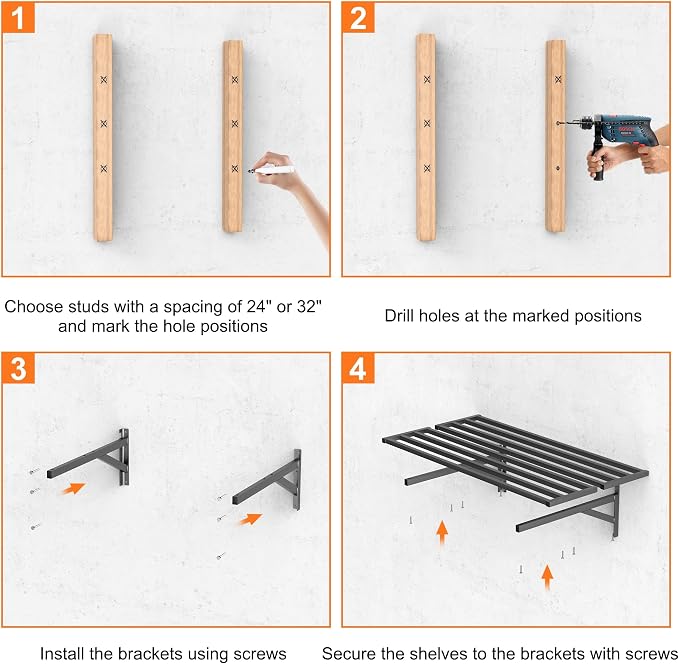 TORACK 2-Pack Heavy-Duty Garage Wall Shelves, 2 ft x 4 ft Floating Wall-Mounted - Image 7