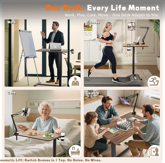 Overbed Bedside Table with Wheels, Adjustable Hospital Bedside Desk, Rolling - Image 8