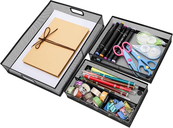 Noamus 3 Pack Office Drawer Organizer, Desk Drawer Divider Tray, Metal Mesh - Image 8