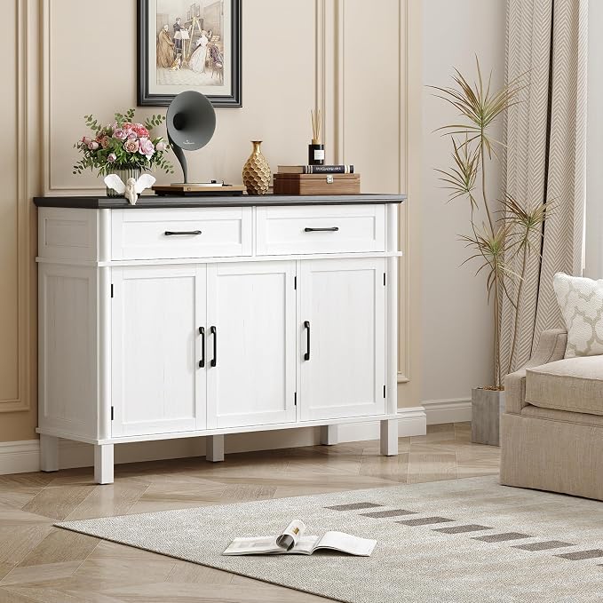 48 Inches Buffet Cabinet with Storage, Farmhouse Sideboard Buffet w/2 Drawers - Image 7