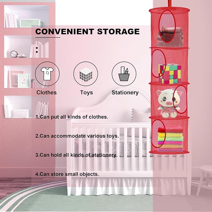 2Pcs Hanging Stuffed Animal Storage Hammock 4 Tiers, Holds Plushies, Foldable - Image 7