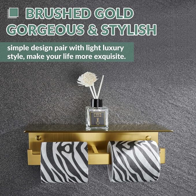 APLusee Brushed Gold Double Toilet Paper Holder - Image 9