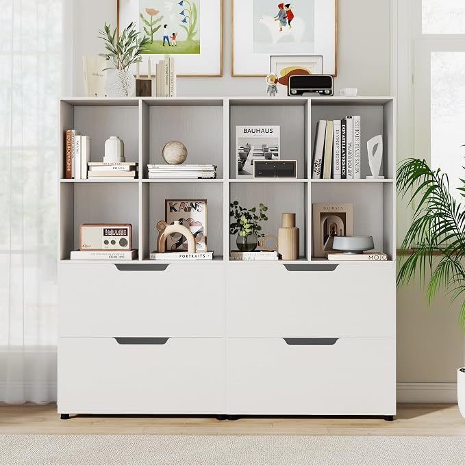 Giantex Bookcase with 2 Drawers, 51” Tall White Bookshelf w/4 Cubes, Anti-tip - Image 9