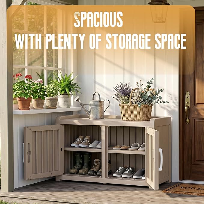 ROJIK Shoe Cabinet Waterproof UV-Resistant, Storage Bench Indoor Outdoor - Image 7