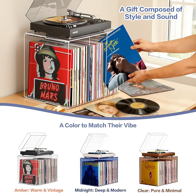 Bikoney Stackable Cube Acrylic Vinyl Record Storage, Tabletop Record Player - Image 7