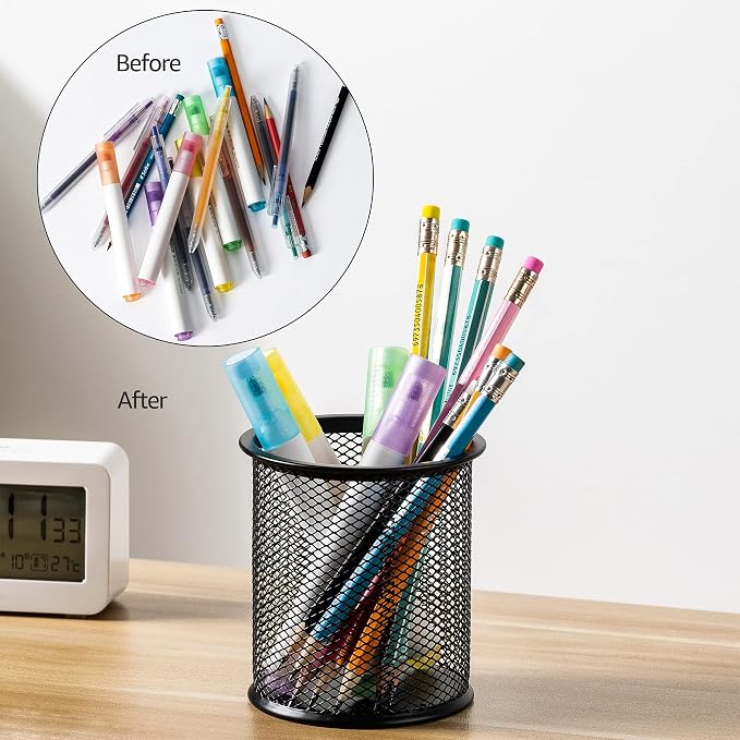 Amazon Basics Wire Mesh Pen Cup, Office Caddy Storage, 3.7" x 3.3" - Image 7