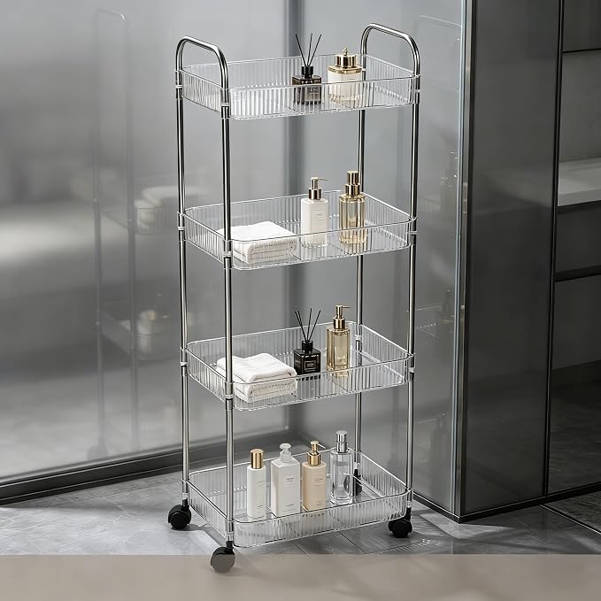 Sooyee Clear 4-Tier Plastic Rolling Utility Cart - Image 8
