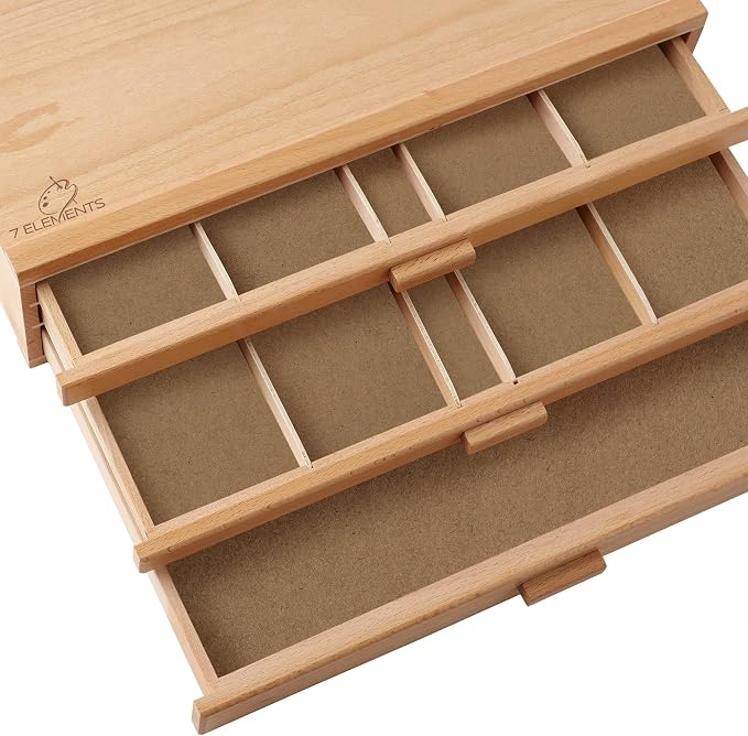 7 Elements 3 Drawer Wooden Artist Storage Supply Box - Image 7