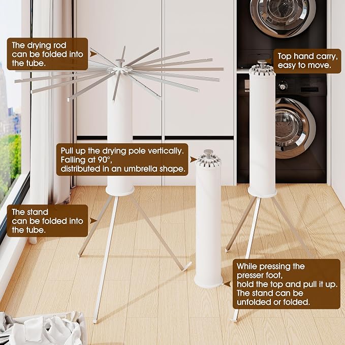 Tripod Clothes Drying Rack, Drying Rack Clothing Foldable, Standing Dry Racks - Image 7