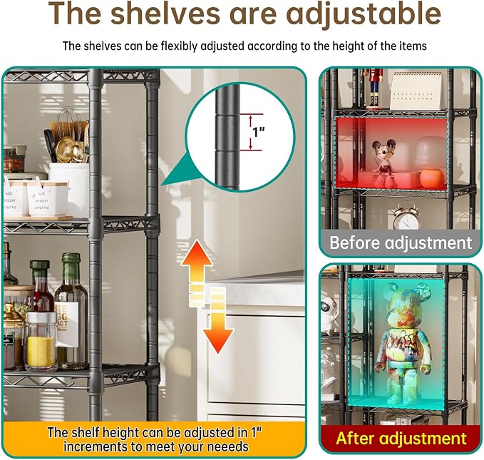 6 Tier Shelf Adjustable Storage Mesh Gaps Metal Utility Shelves Wire Shelving - Image 9