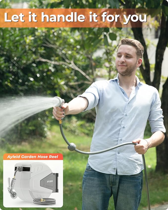 Ayleid Retractable Garden Hose Reel, 5/8 in x 100 FT Wall Mounted Hose Reel - Image 8