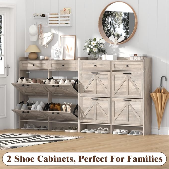 Thacuok Shoe Cabinet with 4 Flip Drawers & 2 Storage Drawers, Rustic Farmhouse - Image 9