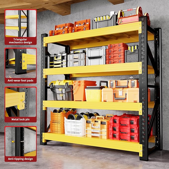 5000LBS Heavy Duty Garage Shelving 59" W Garage Storage Shelves 4-Tier Metal - Image 7