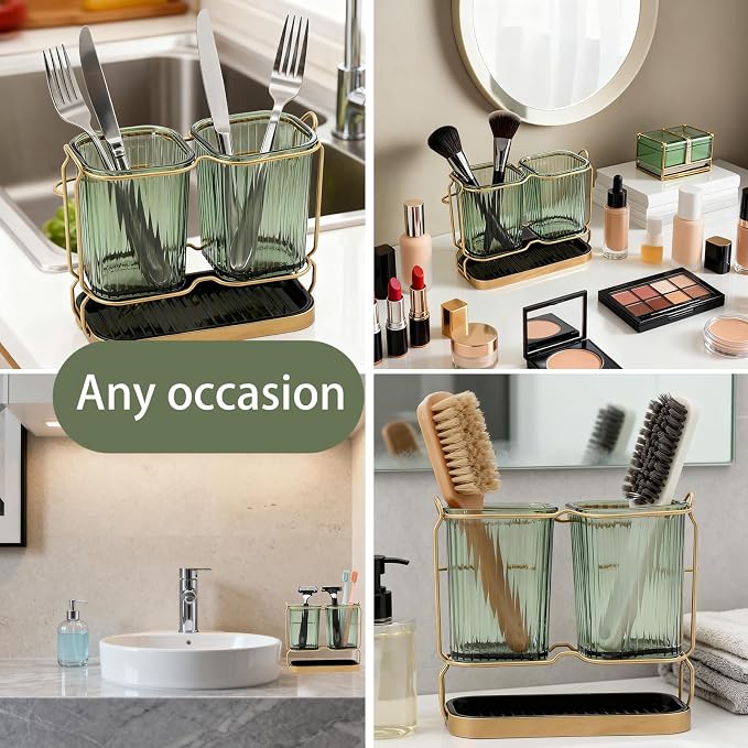 2-Pack Green Toothbrush Holders, Wall Mounted or Countertop Toothbrush Holders - Image 5