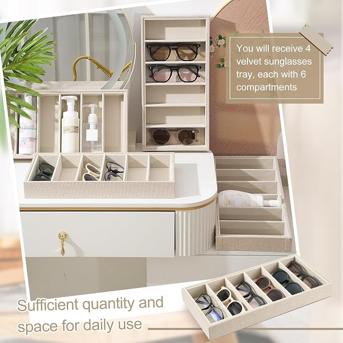 4 Pcs Velvet Sunglasses Organizer Tray 6 Grid Sunglass Organizer Velvet Tray - Image 6