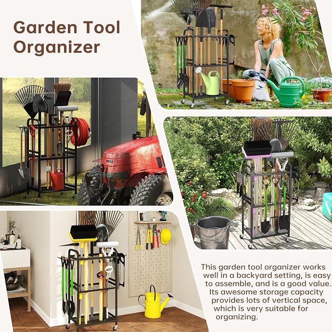 Hadulcet Garden Tool Organizer, Metal Garage Organization and Storage - Image 9