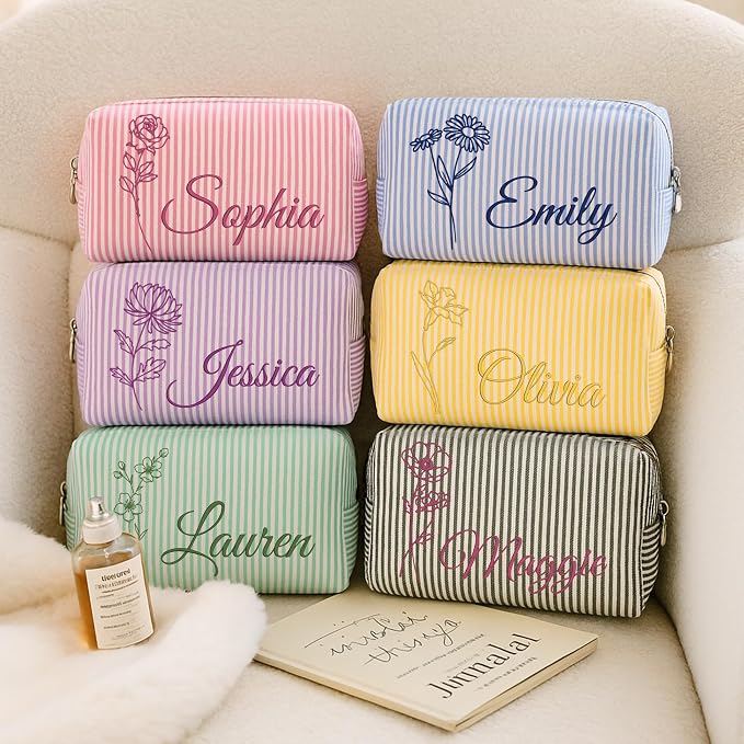 Personalized Seersucker Makeup Bag - Image 9