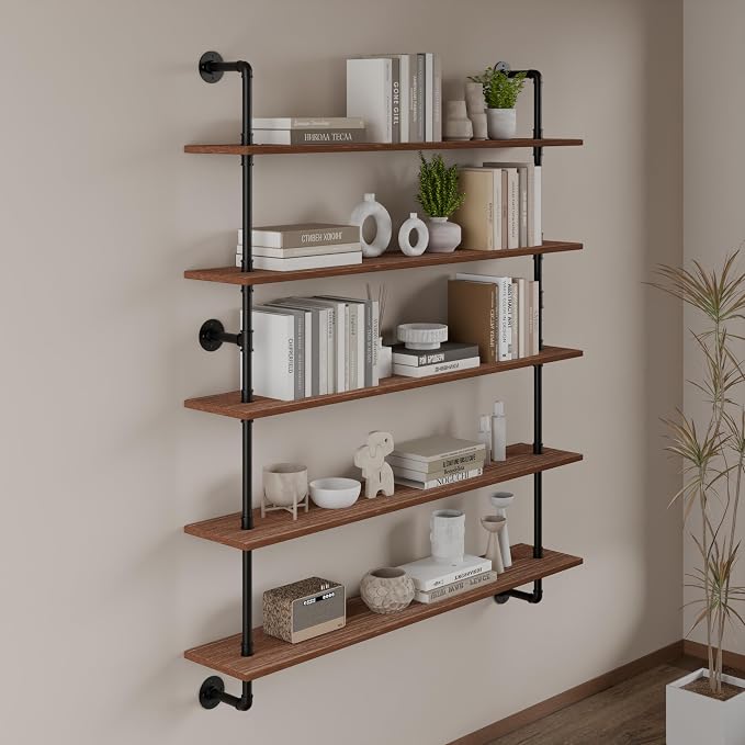 HDDFER Floating Shelves for Wall Bookshelf Industrial Pipe Shelving Shelves 48 - Image 7