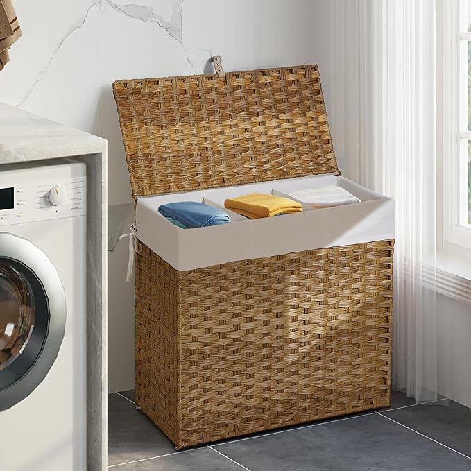 Greenstell Laundry Hamper with Lid, 125L Large Clothes Hamper with 3 Section & - Image 8