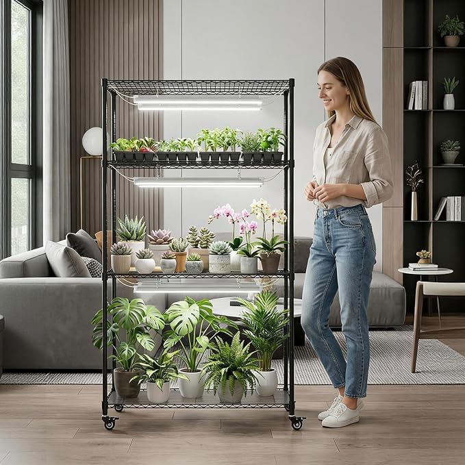 Plant Stand with Grow Lights, Indoor Plant Shelf with Wheels | 36"x14"x63" - Image 9