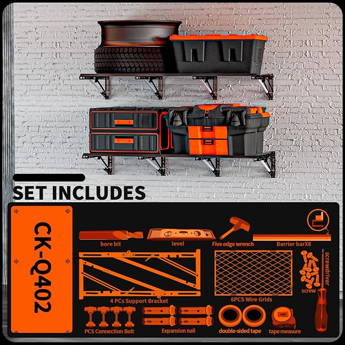 Heavy Duty Foldable Garage Storage Shelves Wall Mounted Metal Rack Unit - Image 9