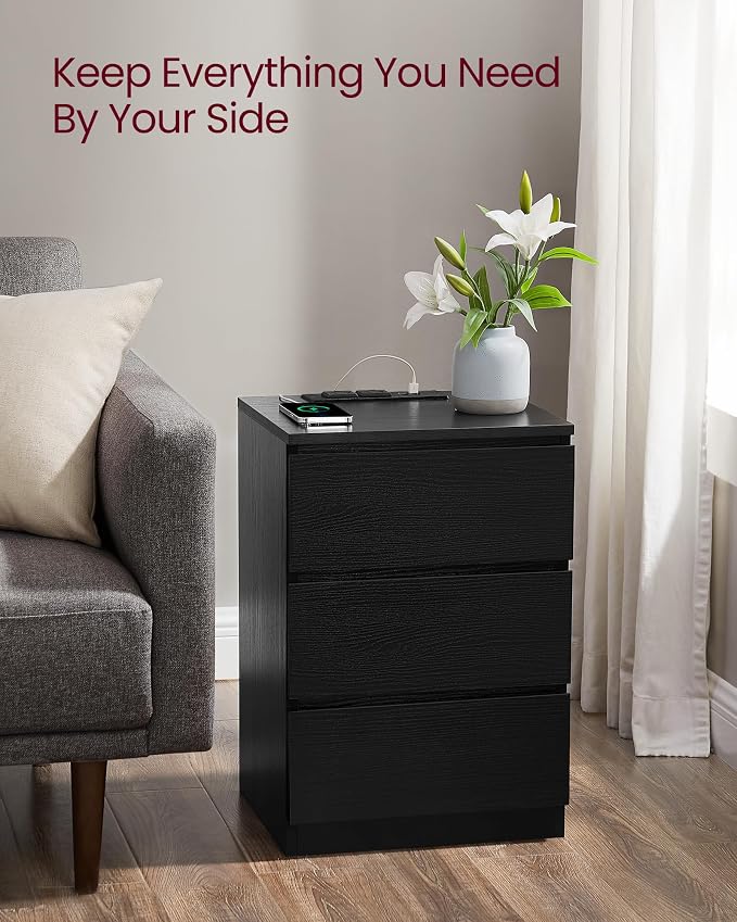 VASAGLE Nightstand with Charging Station, 2 AC Outlets and 2 USB Ports - Image 8
