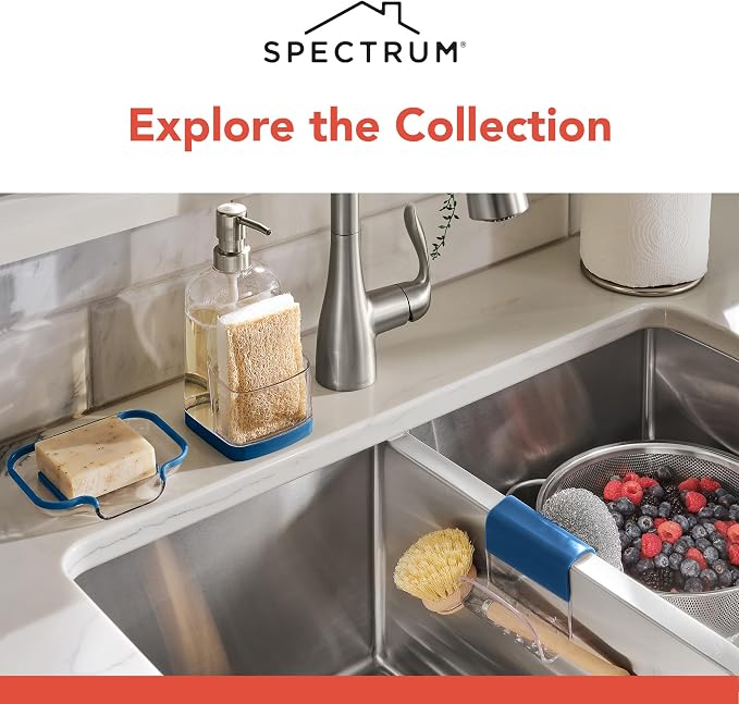 Spectrum Sink Saddle for Kitchen Sink Blue Clear Sponge and Brush Holder - Image 6
