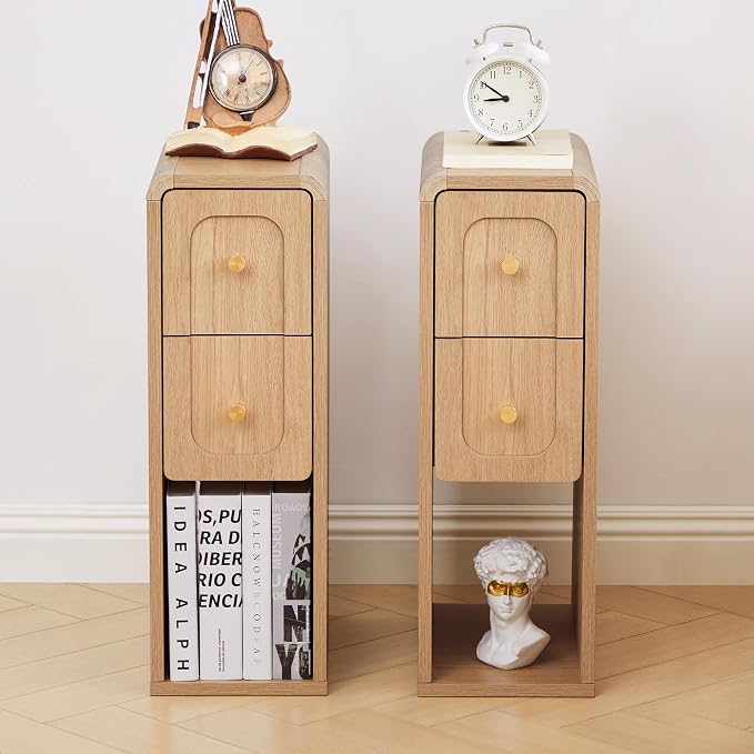 Small Nightstand Set of 2, Wooden Narrow Nightstands - Image 9