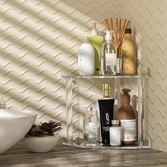 2 Tier Countertop Corner Organizer Shelf 7x7x8 Inch, Acrylic Bathroom Organizer - Image 6