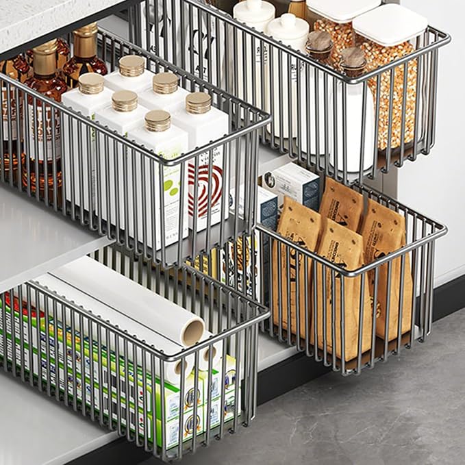 Pull Out Cabinet Organizer 2 Pack, Under Sink, Self Adhesive Slide Out Pantry - Image 6
