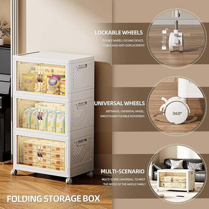252 QT / 63 Gal Magnetic Door Storage Bins Collapsible Stackable w/1 Lid - Image 6
