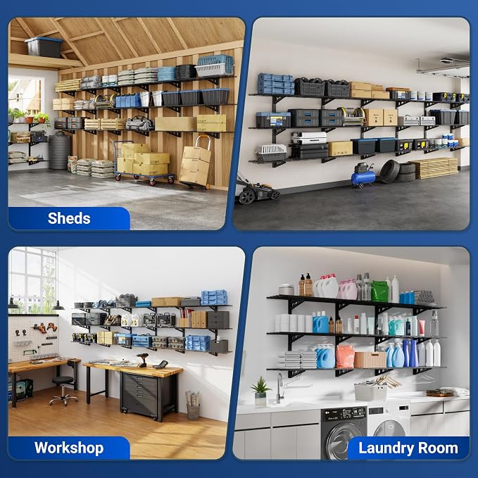 FLEXIMOUNTS 2 Pack 3-Tier 1x4ft Garage Storage Wall Shelving, 12x48inch per - Image 9