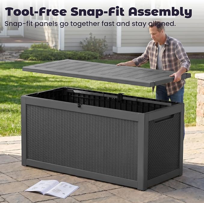 PatioZen 330 Gallon Outdoor Storage Box, Heavy Duty Resin Large Deck Box - Image 9