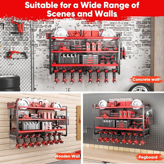 Upgrade Large power tool organizer Wall Mount, 4 Layers Heavy Duty Metal Loads - Image 6