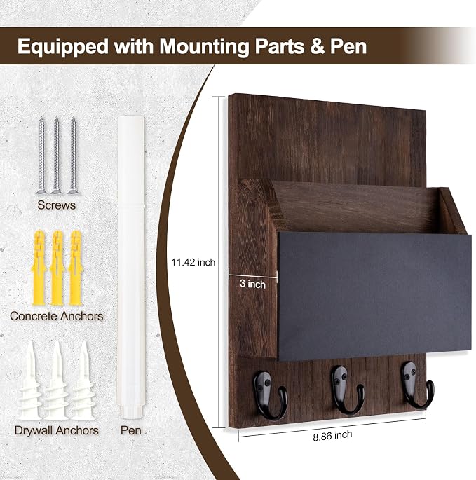 Key and Mail Holder for Wall Mount, Entryway Mail Holder - Image 6