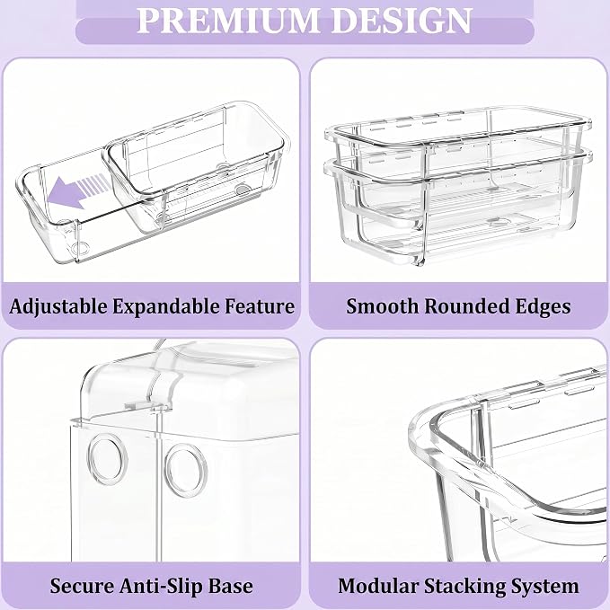 16 Pcs Extendable Clear Drawer Organizer, 2-Size Expandable Drawer Dividers - Image 7