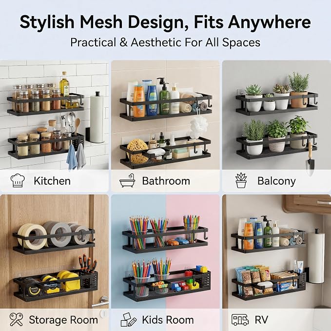 PUSDON 5-in-1 16.5" Extra Long Kitchen Organizer & Shower Caddy Set, Wall Mount - Image 7